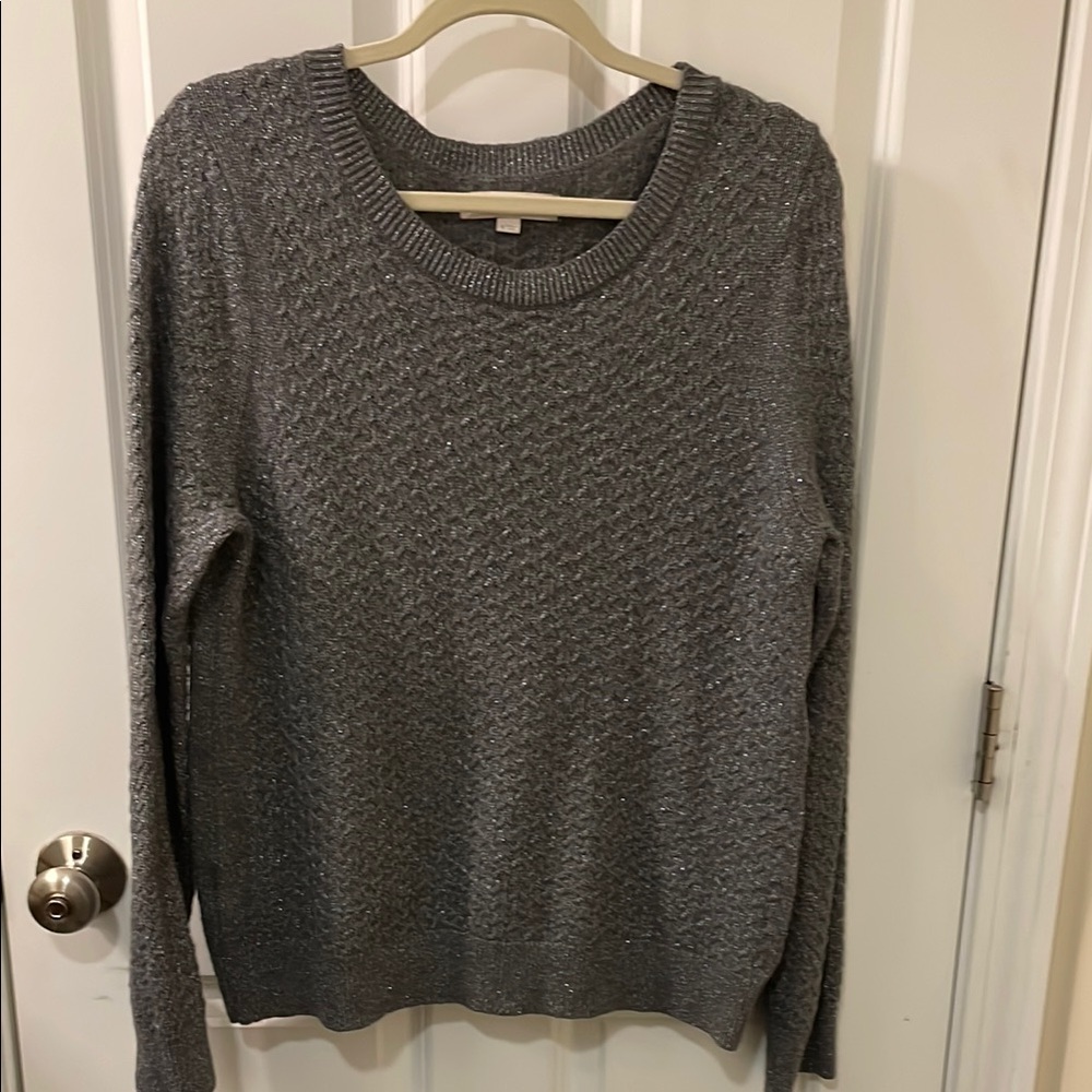 Anne Taylor LOFT Gray Metalic Tinsel Wool Blend Crew Neck Sweater women’s Xl